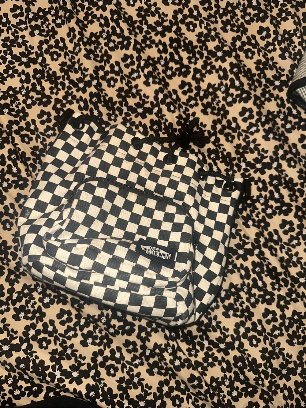 Vans Black and White Checkerboard Drawstring Tote